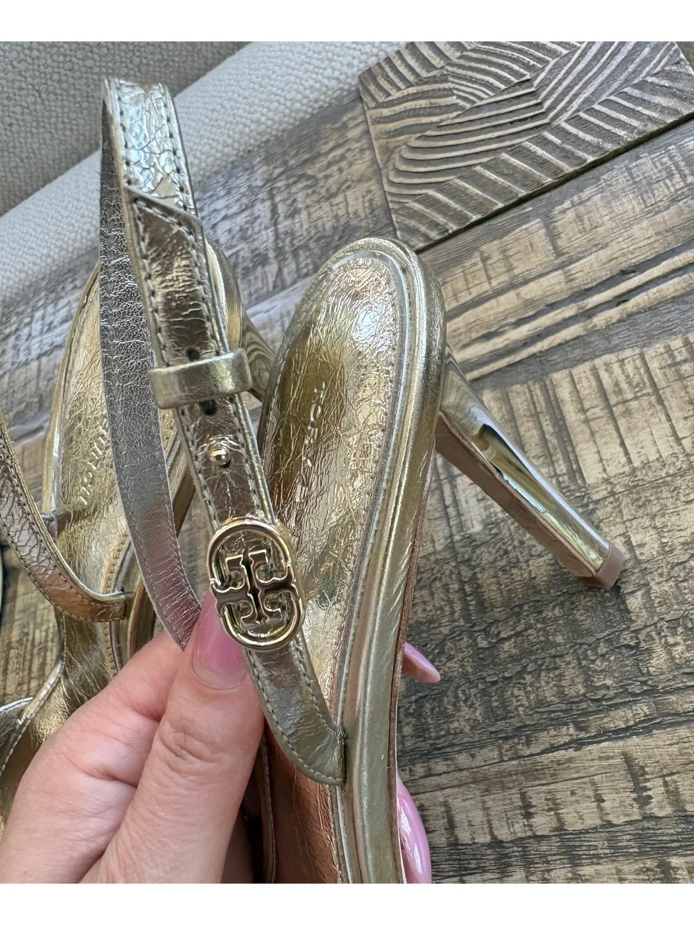 Tory Burch Metallic Gold Strappy Heeled Sandals